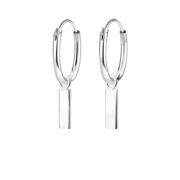 Silver Bar Charm Hoop Earrings - 4967