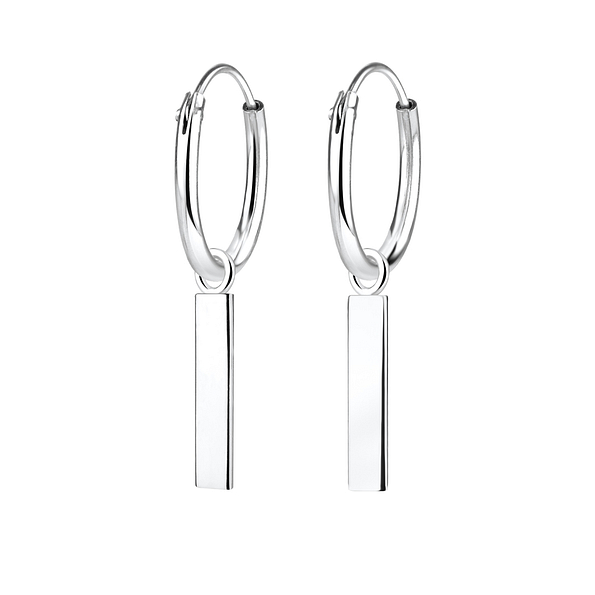 Silver Bar Charm Hoop Earrings - 4969