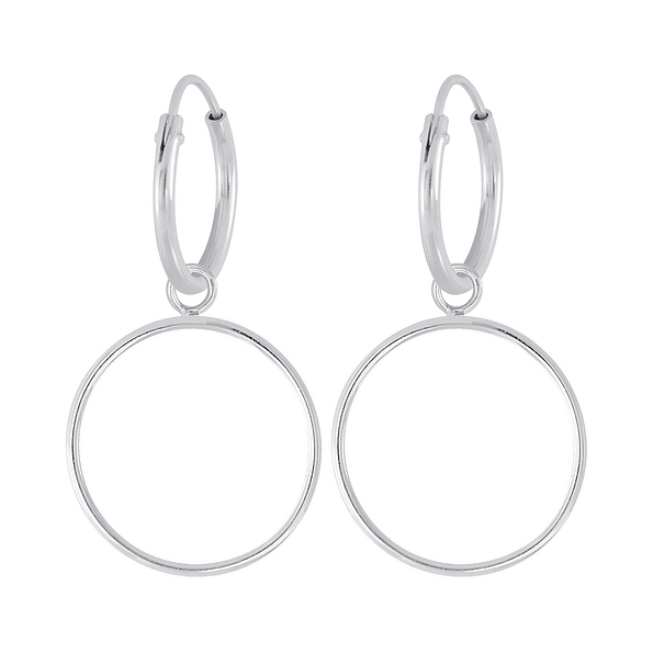 Silver Circle Charm Hoop Earrings - 5001