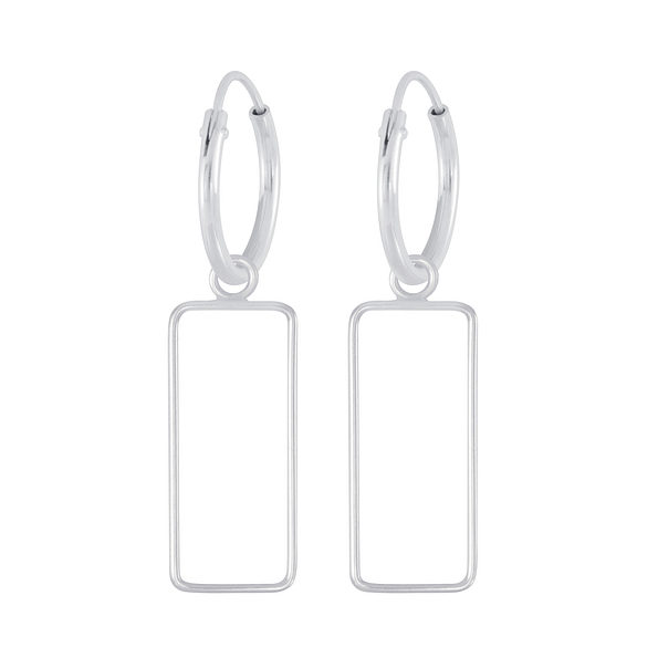 Silver Rectangle Charm Hoop Earrings - 5007