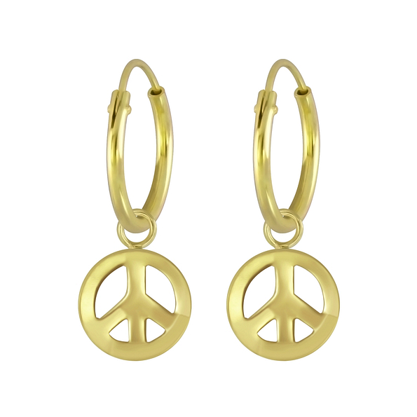 Silver Peace Symbol Charm Hoop Earrings - 4759