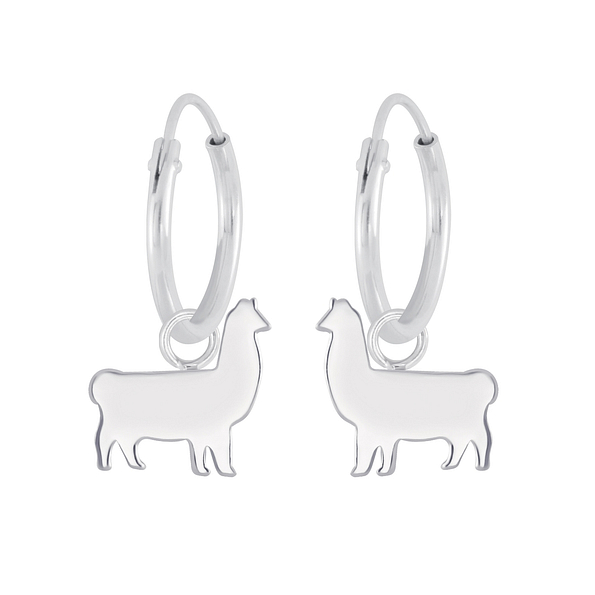Silver Llama Charm Hoop Earrings - 4957