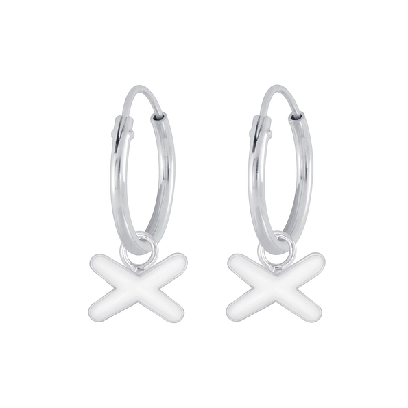 Silver Cross Charm Hoop Earrings - 4731