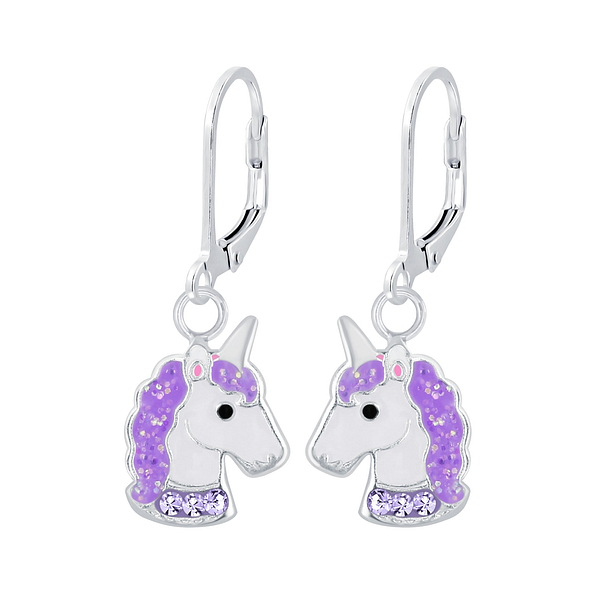 Silver Unicorn Lever Back Earrings - 5237