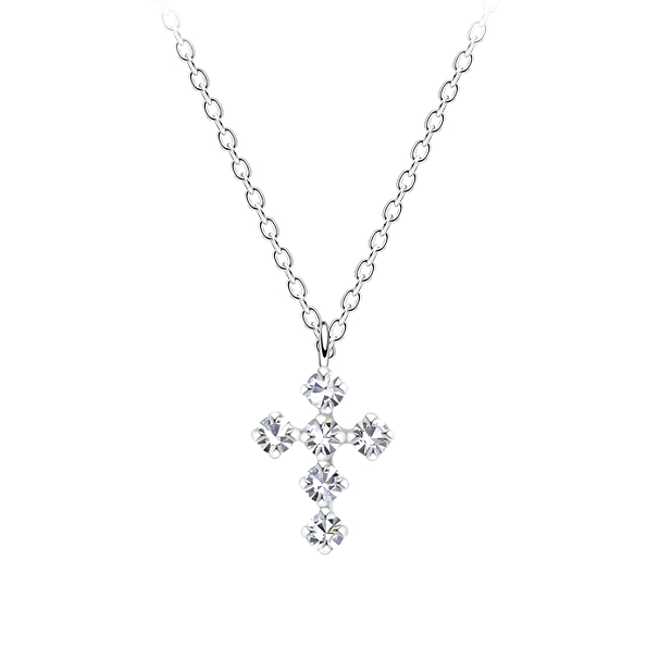 Silver Cross Crystal Necklace - 5161