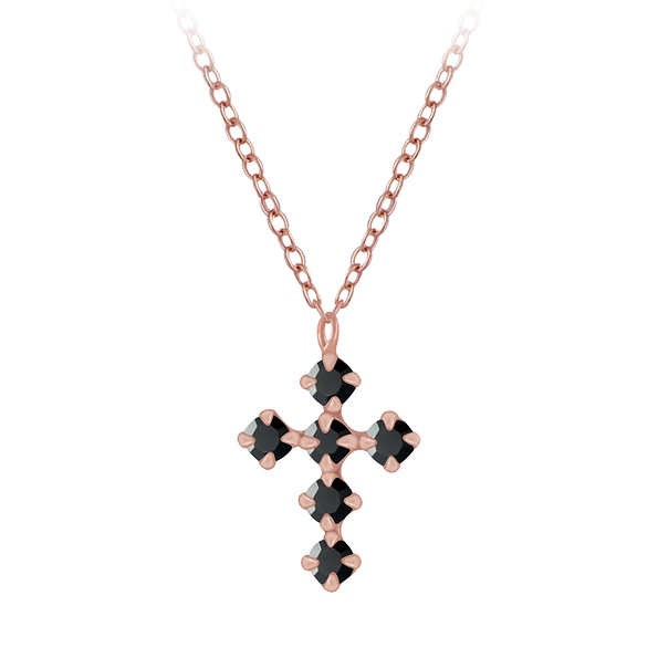 Silver Cross Crystal Necklace - 5164