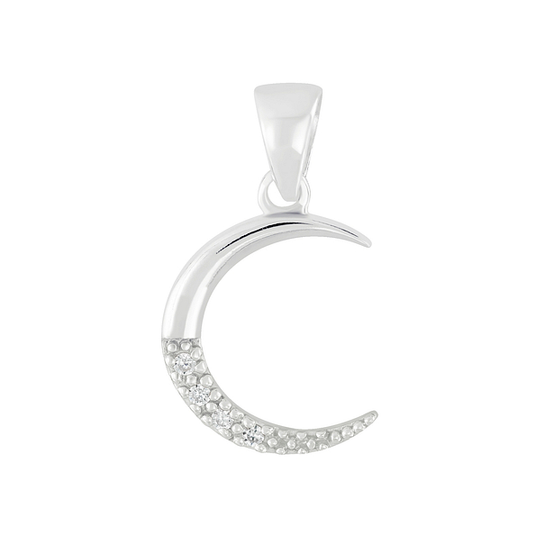Silver Cubic Zirconia Crescent Moon Pendant - 5021