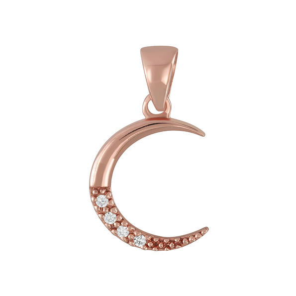 Silver Cubic Zirconia Crescent Moon Pendant - 3767