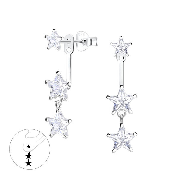 Silver Star Cubic Zirconia Ear Jacket - 5366