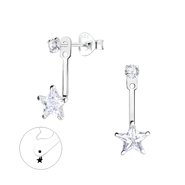 Silver Round and Star Cubic Zirconia Ear Jacket - 5344