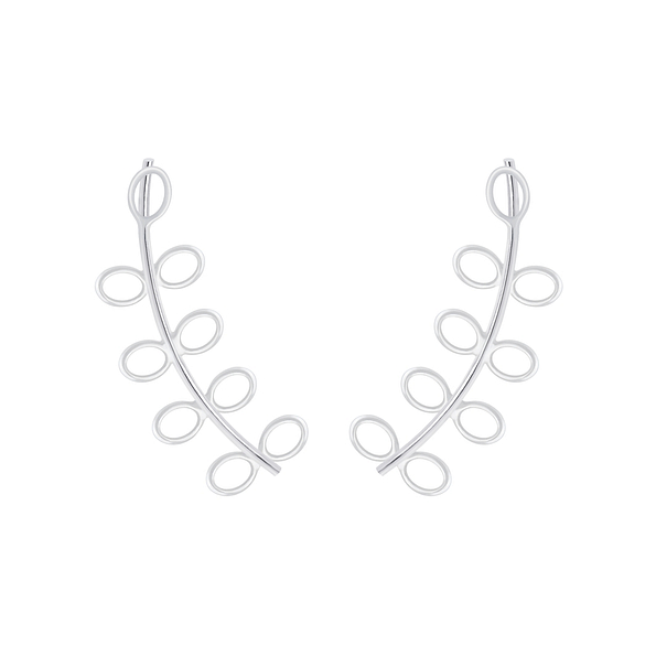 Silver Olive Leaf Ear Climbers - 5352