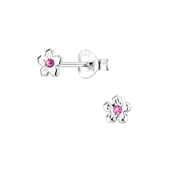 Silver Flower Stud Earrings - 5349