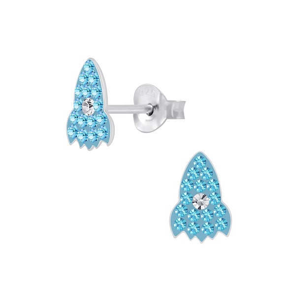Silver Crystal Rocket Stud Earrings - 5640