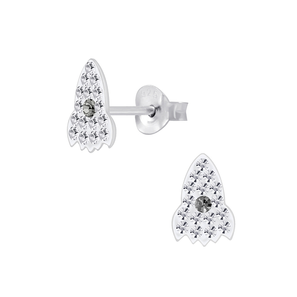 Silver Crystal Rocket Stud Earrings - 5502
