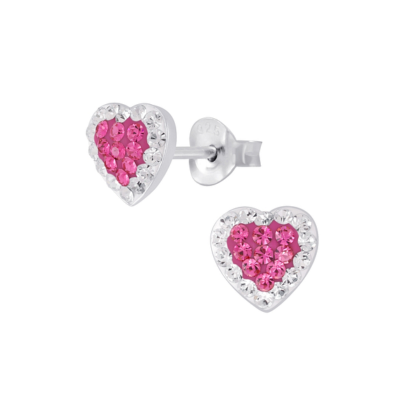 Silver Heart Crystal Stud Earrings - 5422