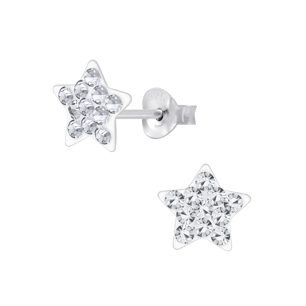 Silver Crystal Star Stud Earrings - 4806