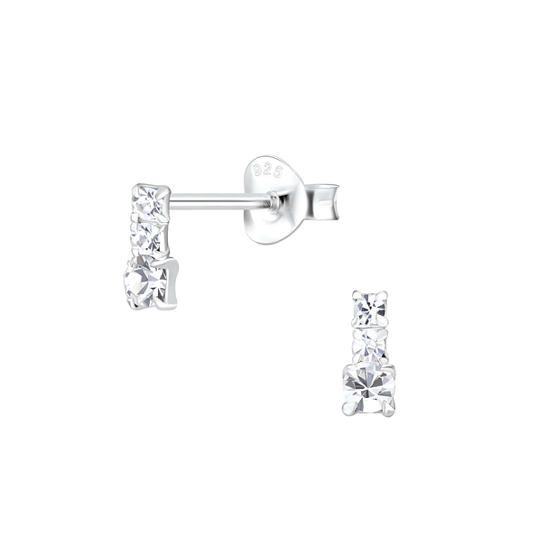 Silver Bar Crystal Stud Earrings - 5295