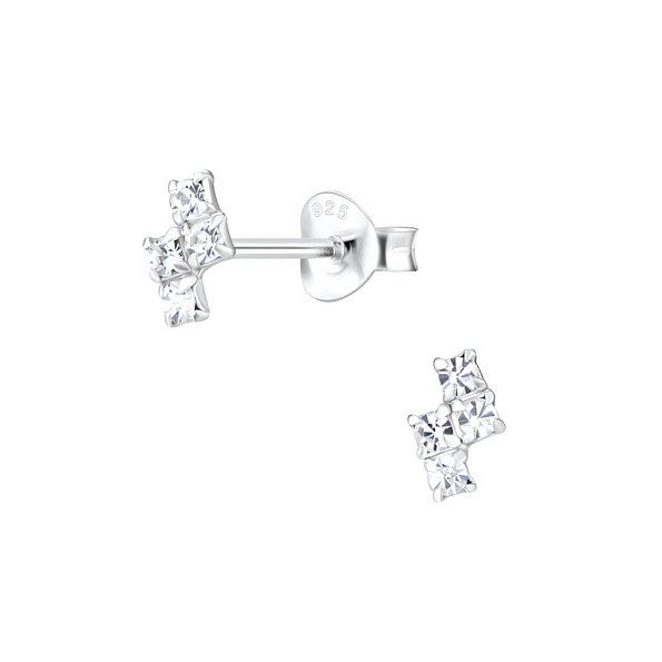 Silver Geometric Crystal Stud Earrings - 4905