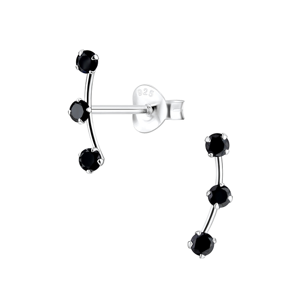 Silver Bar Cubic Zirconia Stud Earrings - 7568