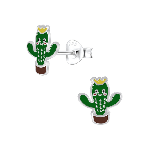 Silver Cactus Stud Earrings - 5128