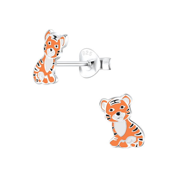 Silver Tiger Stud Earrings - 4902