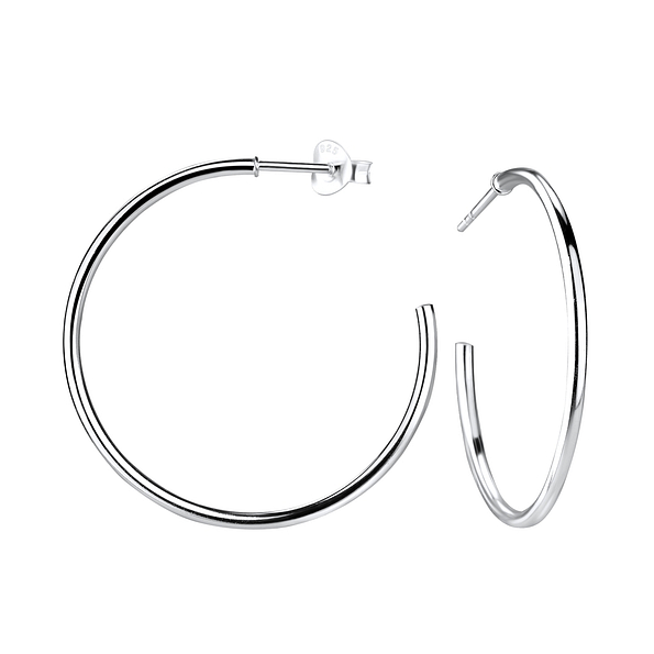 Silver Half Hoop Stud Earrings - 5480