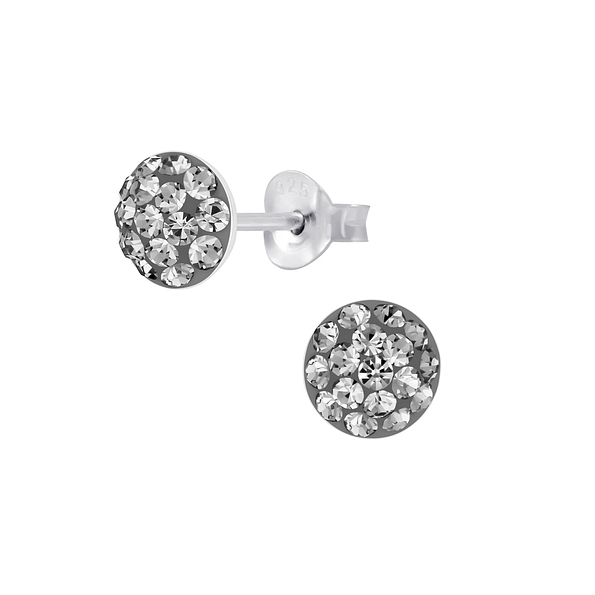 Silver Round Crystal Stud Earrings - 7326