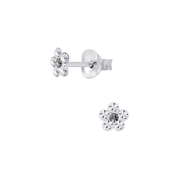 Silver Crystal Flower Stud Earrings - 5724