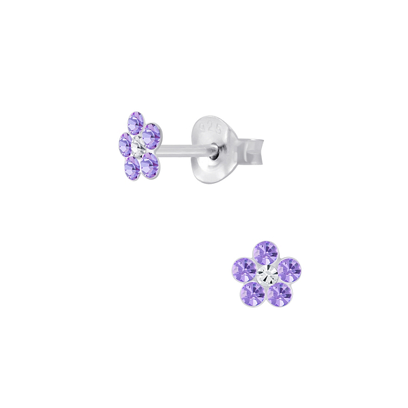 Silver Crystal Flower Stud Earrings - 5723