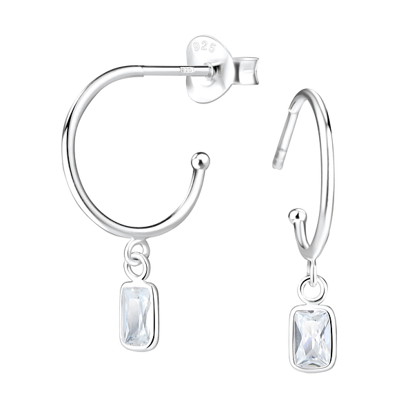 3X5 mm Baguette Cubic Zirconia Silver Stud Earrings - 5549