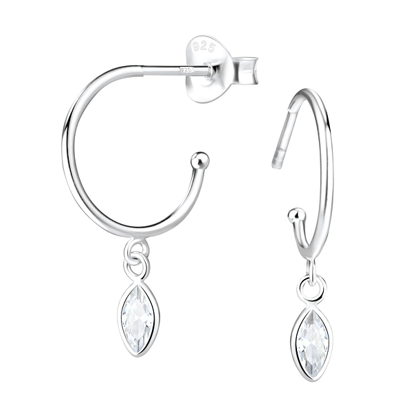 3X6mm Marquise Cubic Zirconia Silver Stud Earrings - 5551