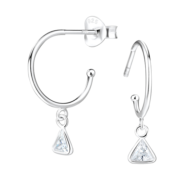4mm Triangle Cubic Zirconia Silver Stud Earrings - 5552