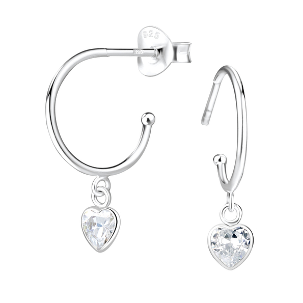 Silver Heart Half Hook Stud Earrings - 5555