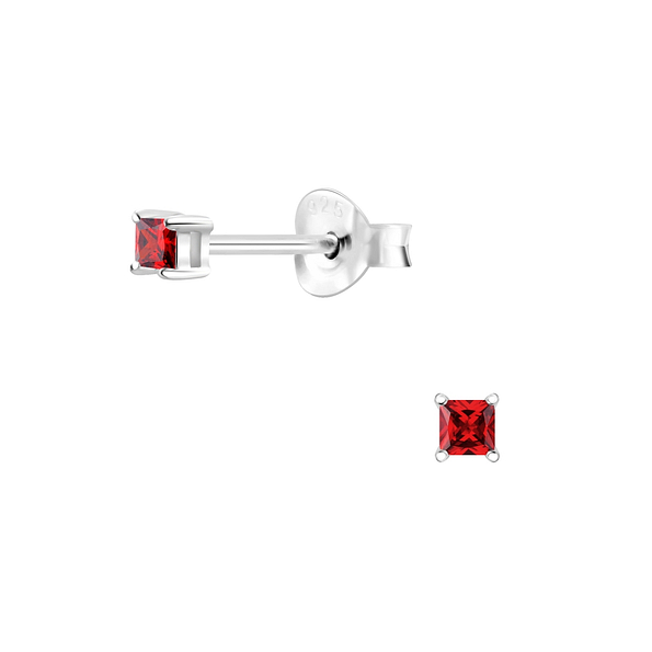 2mm Square Cubic Zirconia Silver Stud Earrings - 5593