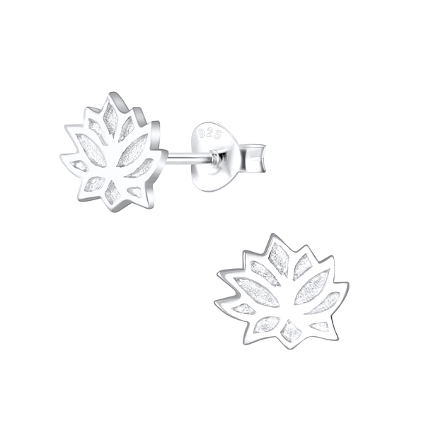 Silver Lotus Flower Stud Earrings - 5486