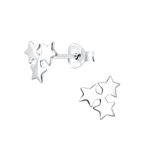 Silver Triple Star Stud Earrings - 2904