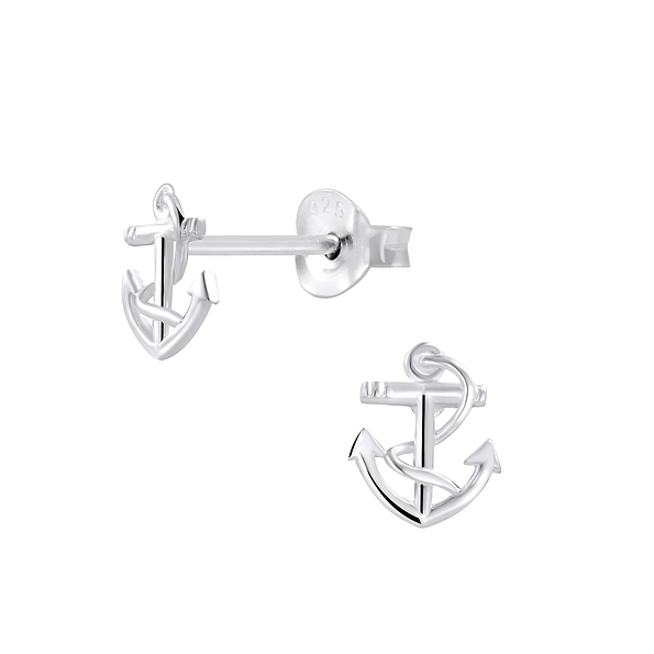 Silver Anchor Stud Earrings - 5273