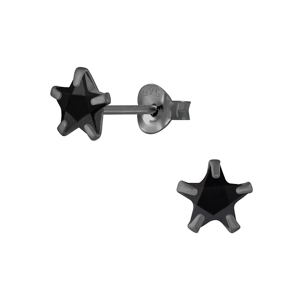 6mm Star Cubic Zirconia Silver Stud Earrings - 5423