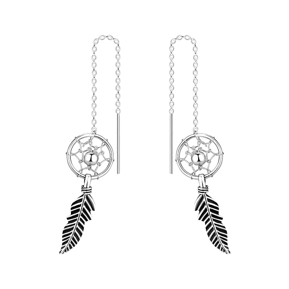 Silver Thread Through Dream catcher Earrings - 5485