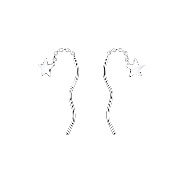 Silver Thread Through Star Earrings - 5519
