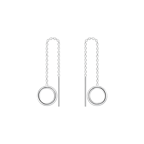 Silver Thread Through Circle Earrings - 5512