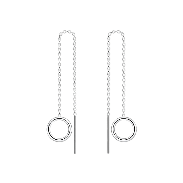 Silver Thread Through Circle Earrings - 5513