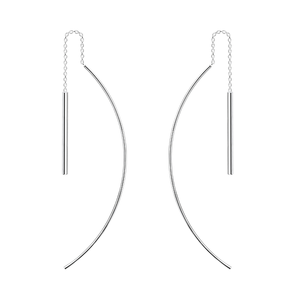 Silver Thread Through Bar Earrings - 5345