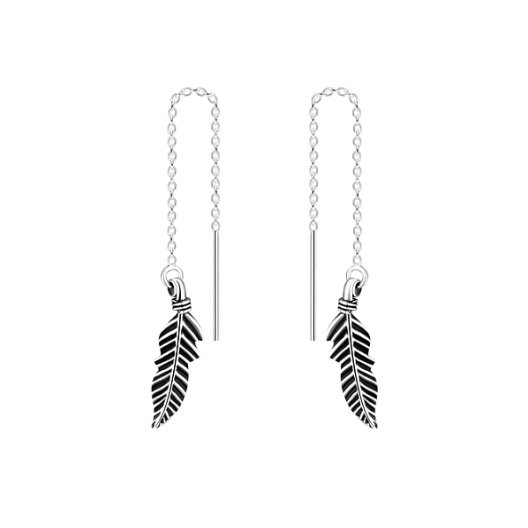 Silver Thread Through Feather Earrings - 5509