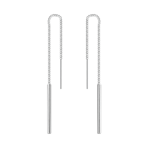 Silver Thread Through Bar Earrings - 5505