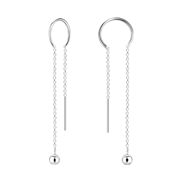Silver Thread Through Ball Earrings - 5360