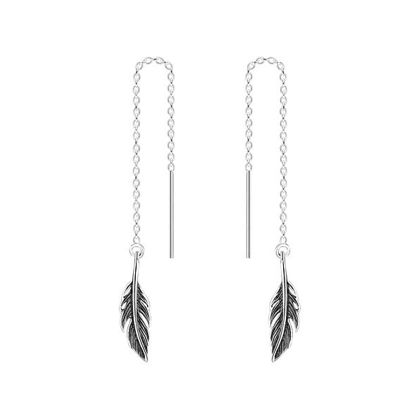 Silver Thread Through Feather Earrings - 5510