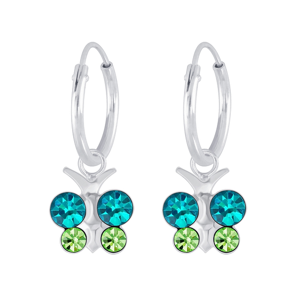 Silver Butterfly Crystal Charm Hoop Earrings - 5283 Silver Butterfly Crystal Charm Hoop Earrings - 5283