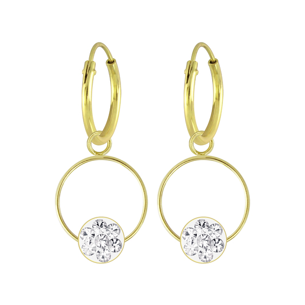 Silver Round Crystal Charm Hoop Earrings - 5712