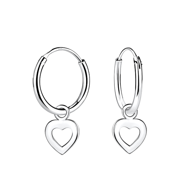 Silver Heart Charm Hoop Earrings - 5319
